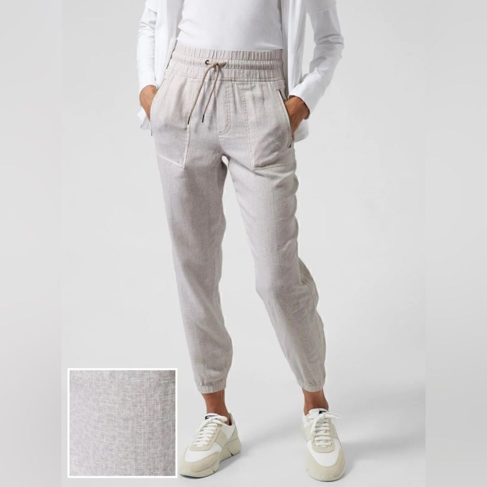 ATHLETA Cabo Linen Jogger Micro Cheetah Abalone Grey White 2 EUC